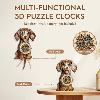3D Wooden Puzzles for Adults-Dachshund Clock Puzzle-Adult Crafts - Image 2
