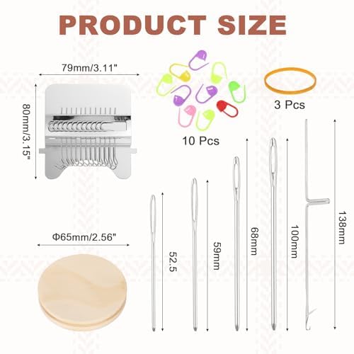 MECCANIXITY Mini Darning Loom, 12 Hooks Wood Weaving Knitting Machine with Knitting Needles and Buckle for Repair Jeans Socks DIY Craft, Knit Patch Loom Weave Tool,Silver - Image 2