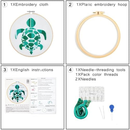 Sea Turtle Embroidery Kits for Beginners Adults, Hand DIY Embroidery Starter Kit, Stamped Cross Stitch Kits for Beginners Adult Craft Kits for Women, Entire Set of Embroidery Supplies & Video Tutorial - Image 5