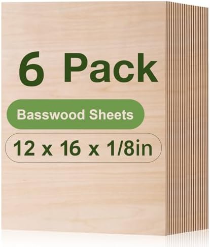 Rowood 6 Pack Basswood Sheets,12x16x1/8inch,3mm Basswood for Laser Cutting,Adult Craft Kits,Thin Plywood Board Unfinished Wood,DIY Ornaments and Architectural Model-WB110 by RowoodAssembleArtDecorateLife