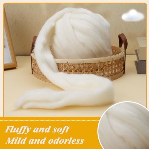 9.5 oz Wool Roving, Needle Felting Pure Wool White Needle Felt Roving - Image 3