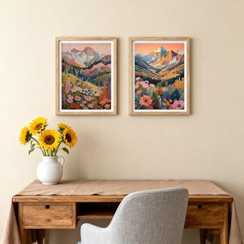TCDZMYGS 2 Pack Flowers Paint by Numbers Kit for Adults Beginner,Mountain Paint by Number Kits Without Frames,DIY Acrylic Oil Painting by Numbers for Home Wall Decor 11.8 x 15.7 inch - Image 3