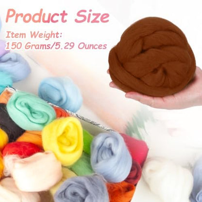 PATIKIL Wool Roving Yarn, 150G/5.3OZ Soft Felting Wool Pure Chunky Roving Yarn Bulk for Needle Felting Knitting Blanket Spinning Weaving DIY Craft, Bright Brown - Image 2