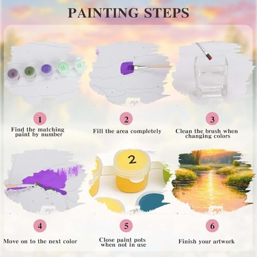 Alptiny Paint by Numbers Kit for Adults, Riverside Sunset Landscape Paint by Number Kit on Canvas, Countryside River & Wildflowers Oil Painting for Gift, Home Wall Decor 16x20 Inch - Image 7