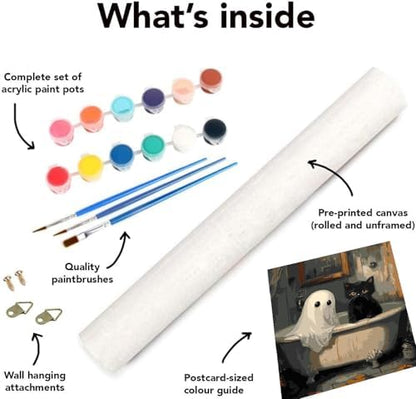 Clendo Halloween Paint by Numbers Kit for Adults, Ghost Oil Painting by Numbers with Brushes, Black Cat Art and Crafts Canvas Kit for Beginner Home Decor 16x20 inch / 40x50 cm - Image 7