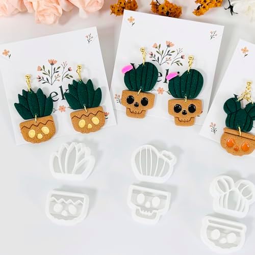 Xaekicr Halloween Cactus Polymer Clay Cutters – 6Pcs Skull Plant Clay Earring Cutters for DIY Halloween Jewelry – Cute Clay Tools for Polymer Clay Crafts - Image 4