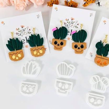 Xaekicr Halloween Cactus Polymer Clay Cutters – 6Pcs Skull Plant Clay Earring Cutters for DIY Halloween Jewelry – Cute Clay Tools for Polymer Clay Crafts - Image 4