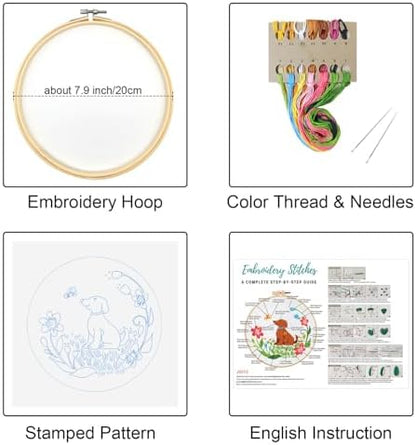 Louise Maelys Floral Dog Embroidery Kit for Beginners Handmade Gift - Image 2