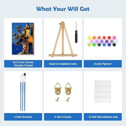 MOGTAA Landscape Paint by Numbers Kit for Adults Beginners Kids with Frame, Oranges Tree Adult Paint by Number Kits on Canvas with Easel, Easy DIY Oil Painting Kits for Home Decor, 8x12in - Image 5