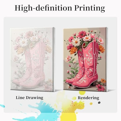 JOOZ Framed Paint by Numbers Kit for Adults, Pink Cowboy Boots Paint by Number with Easel, DIY Flowers Oil Painting by Numbers, Adult Paint by Number Kits Framed Canvas for Home Wall Decor 8x12 Inch - Image 3
