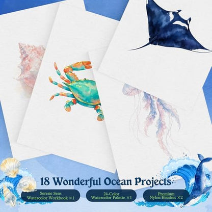 Watercolor Workbook for Beginners,18 Serene Seas Sceneries Water Coloring Book,Relaxing & Easy to Paint Water Coloring Book with 24 Colors-Perfect for Gifting to Creativity & Joy for Adults - Image 3