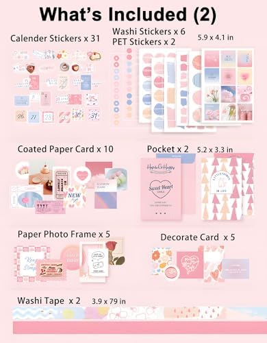 JOYCHOIC 348 Pcs Pink Scrapbook Supplies Kit, Dessert Junk Journal, Scrapbooking and Journaling Materials, Large Aesthetic Collection for Women, Stationery Arts Craft, Adults Daily - Image 4