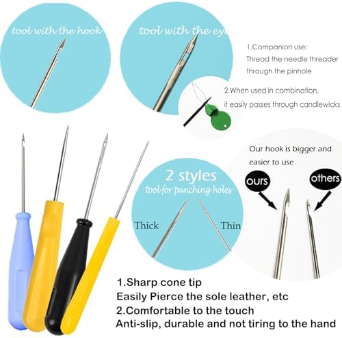 31PCS Wick Kits for Candle Making Wicks Inserting Nursing with Storage Bag Large Hole Needles for Silicone Candle Mold Hook Eye Punch Needle,7in Wicks Trimmer & Dipper,Wick Roll 200 Ft ect - Image 4