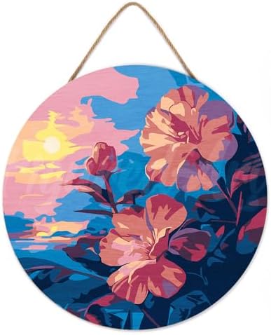 Figured'Art Paint by Numbers Kit for Adults on Wood Slice, 11.8in Diameter - Hibiscus at Sunset - Craft Art Painting DIY Canvas - Image 2
