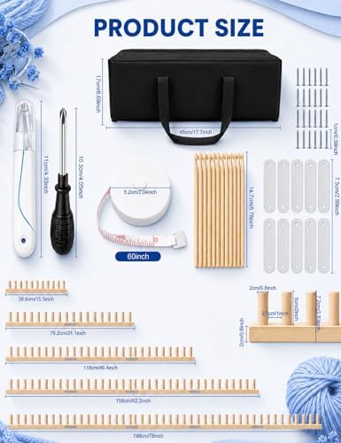 LynxLink 78" Extra Large Chunky Blanket Loom Kit for Beginners, Stable Splinter-Free Wooden Modular Yarn Loom with 12 Sizes Crochet Hooks and Bag, Adjustable Knitting Loom Set Throws DIY Craft - Image 6