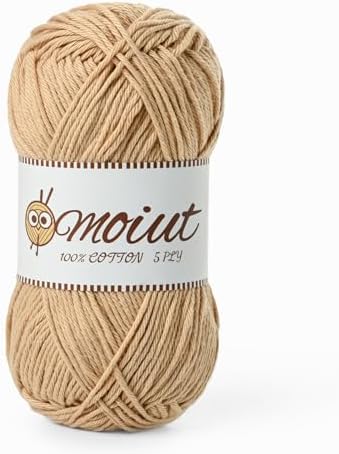 Cotton Yarn for Crocheting, Baby Yarn for Crocheting Soft, 131yds / 1.76oz Fluffy Amigurumi Crochet Yarn, 5 Ply 100% Milk Cotton Yarn for Puzzle、Socks、Clothes(Khaki) by OMoiut