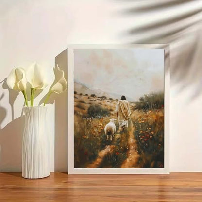 GEMOUJ Paint by Numbers Kit for Adults Beginners,Jesus and Lamb Walking on the Path Cans Paint by Number Kits for Adults,Unframed Painting Art Crafts,Home Wall Decor 16X20 Inch - Image 3