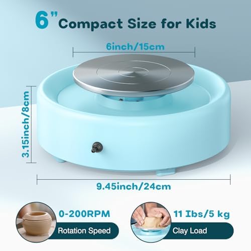 Alldeer Mini Pottery Wheel Machine - 6" Upgraded Clay Wheel for Beginners & Kids, 75W Motor, Adjustable Speed, Low Noise Ceramic Making Kit with 18PCS Sculpting Tools, Ideal for Home DIY - Image 6