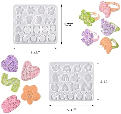 BIGEBO Different Shapes Sizes Ring Resin Molds, 2 PCS Multiple Combinations Ring Silicone Molds Kit Set for Jewelry Craft Making DIY Gift - Image 2