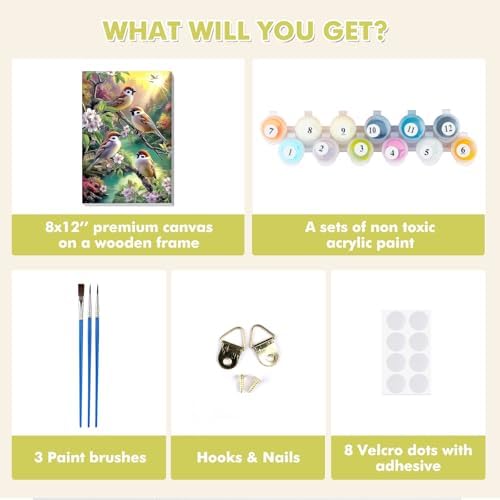 Bowetile Paint by Numbers Birds Kit for Adults, Framed Painting by Numbers Animal, Adults' Paint-by-Number Kits on Canvas, Acrylic Flower Number Painting Gifts for Home Wall Decor, 8x12in - Image 6