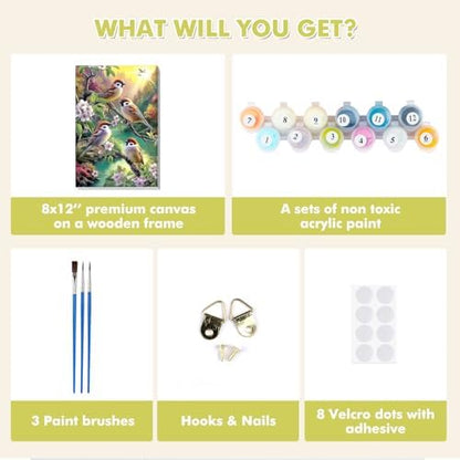 Bowetile Paint by Numbers Birds Kit for Adults, Framed Painting by Numbers Animal, Adults' Paint-by-Number Kits on Canvas, Acrylic Flower Number Painting Gifts for Home Wall Decor, 8x12in - Image 6