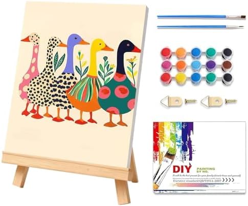Duck Paint by Numbers Kit for Adults Beginner & Kids with Frame 8x12inch by PHANTASYART