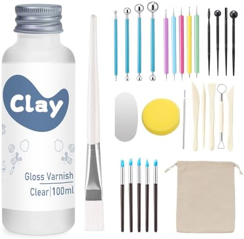 1DFAUL 29Pcs Sculpting Tools Kit with Air Dry Clay Glaze & Varnish (Gloss) by 1DFAUL