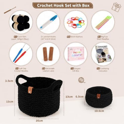 Aeelike Crochet Basket Kit for Beginner,Black Round Basket,Gift Box Package - Image 2