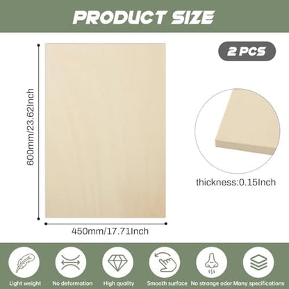2 Pack Plywood Sheets, 17.1" x 23.6"x 0.15" Basswood Sheets - Image 2