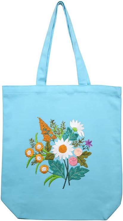 Canvas Tote Bag Embroidery Kit with Pattern for Beginners, Arts and DIY Embroidery Crafts Kits for Adults, Instructions, thimble, Embroidery Hoops, Color Threads (lightblue, CR002 chenhuicaoxin) - Image 2