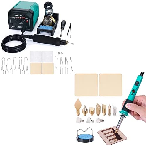 YIHUA 939-II Wood Burning Kit Station (Green) Bundle with YIHUA 930-IV Pyrography Pen Temperature Adjustable with 20 Wire Nibs, 10 Solid Points, Stable Pen Holder, Stencils and Accessories by YIHUA
