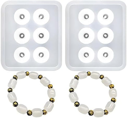 Bead Jewelry Molds with Hole for Epoxy Resin, Round Cabochon Jewelry Making Set, 6 Cavities, 2 Pack for Earrings Pendants Bracelets and Necklaces by MUYULIN