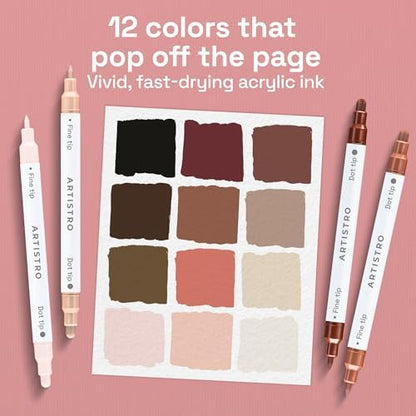 ARTISTRO Skin Tones Dual-Tip Acrylic Paint Marker Pens - Set of 12 - Image 2