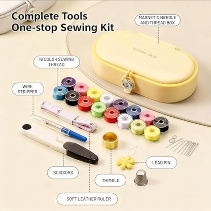 FKOG Sewing Project Kit, 135 Pcs Family Sewing Supplies Repair Kit Traveler Sewing Kit Sewing Thread Accessories DIY Sewing Supplies Organizer (Light Blue) - Image 4