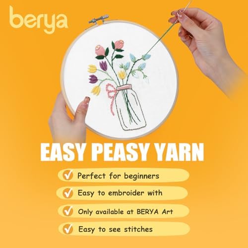 BERYA Flowers Embroidery Kit Including Video Step by Step Instructions Embroidery Hoop,Color Threads and Embroidery Scissors for Beginners-Handmade Needlepoint Kits for Adults - Image 6