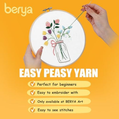 BERYA Flowers Embroidery Kit Including Video Step by Step Instructions Embroidery Hoop,Color Threads and Embroidery Scissors for Beginners-Handmade Needlepoint Kits for Adults - Image 6