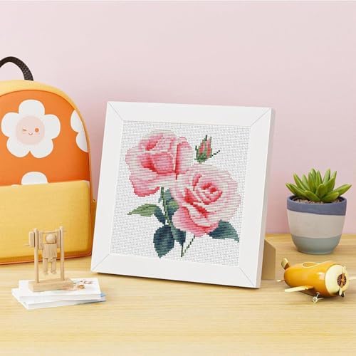Pink Roses Stamped Cross Stitch Kits for Adult Beginner with Wooden Frame - Image 2