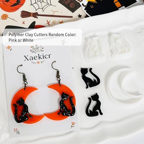 Xaekicr Halloween Moon and Cat Polymer Clay Cutters Set – 3Pcs Clay Earring Cutters for Halloween Earrings Making – Polymer Clay Molds and Tools for Jewelry DIY - Image 2