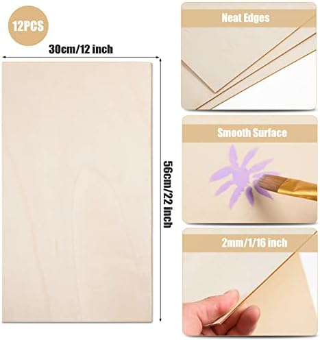 12 Pack 22 x 12 x 1/16 Inch-2 mm Thick Basswood Sheets for Crafts Unfinished Plywood Sheet Rectangular Craft Wood Sheet Boards for DIY Projects, Architecture Models, Engraving, Wood Burning, Staining - Image 2