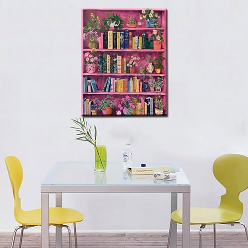 Book Theme Library Paint by Numbers Kits for Adult Bohemia Paint by Numbers Botanica Bookshelf Painting Kits on Canvas with Brushes and Acrylic Pigment for Home Wall DIY Framed 16x20 Inch - Image 4