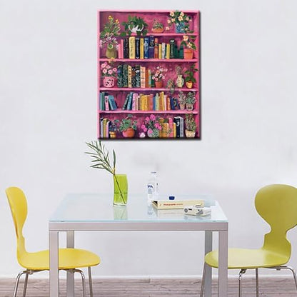 Book Theme Library Paint by Numbers Kits for Adult Bohemia Paint by Numbers Botanica Bookshelf Painting Kits on Canvas with Brushes and Acrylic Pigment for Home Wall DIY Framed 16x20 Inch - Image 4