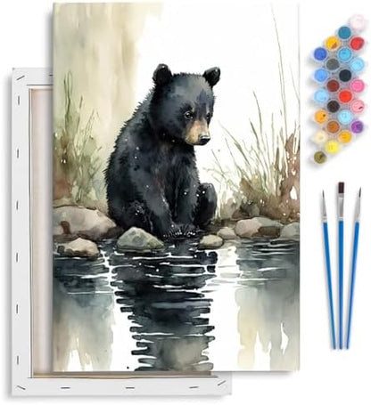 Yezavesu Framed Paint by Numbers Kit for Adults Beginner & Kids Ages 8-12, Bear Paint by Numbers with Frame, DIY Watercolor Number Painting for Adults Bear for Home Wall Decor Gift 8X 12 inch | With Frame Canvas 8x12 inch, DIY Acrylic Painting by Numbe... by Yezavesu