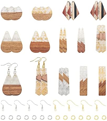 FASHEWELRY 24Pcs Gold Foil Resin Wood Earring Charms Teardrop Drop Rectangle Wooden Earring Blanks Geometry Boho Charms Wooden Earring Pieces for Jewelry Making with Earring Hooks & Jump Rings - Image 7