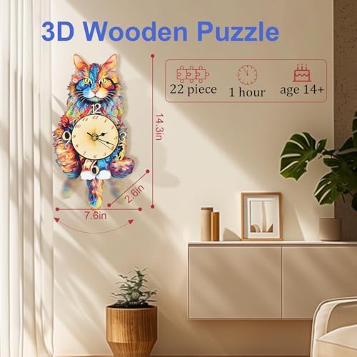 3D Wooden Puzzles for Adults, Maine Coon Clock Cat Wooden Puzzle DIY Craft - Image 4
