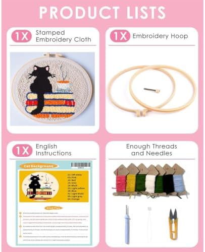 Punch Needle Kit for Beginners Adults-Cat Coffee, with Embroidery Hoop - Image 3
