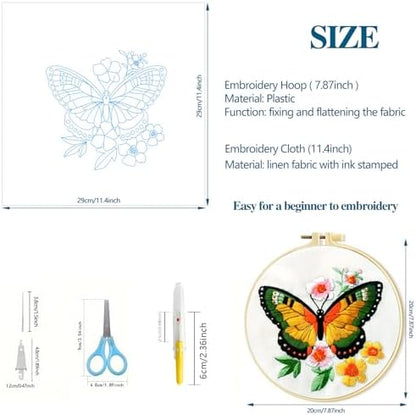 Zhenqing Butterfly Embroidery Kit 11.4x11.4 Inch - Complete Embroidery Set with Fabric, Threads, Needles & Hoop - Beginner-Friendly DIY Craft Kit for Adults (C0040) - Image 4