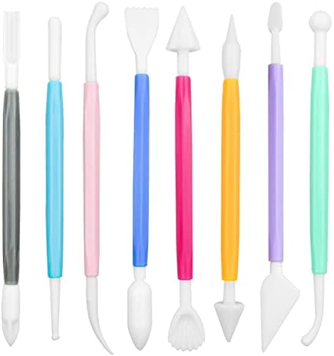 8 Pieces Plastic Clay Modeling Tools Set Ceramic Tool Kit for Sculpting Plastic Polymer Clay Shaping Tool for Kids Double-Head Suitable for DIY Crafts Cake Carving Decorating (Assorted Colors) by yuntop