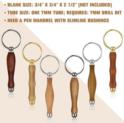 XunYee 12 Pcs WoodTurning Keychain Kit Woodturning Project Kit Wood Turning accessories Mandrel Woodturning keychain for Carpentry woodworker gift(Silver, Black, Gold) - Image 3