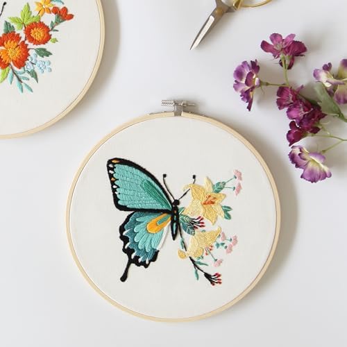 Bonroy 4 Sets Embroidery Kit for Beginners,Embroidery Art Craft Handy Sewing Include Clothes with Pattern,Embroidery Hoops, Instructions,Color Threads Needle (Butterfly) (CX-55) - Image 5