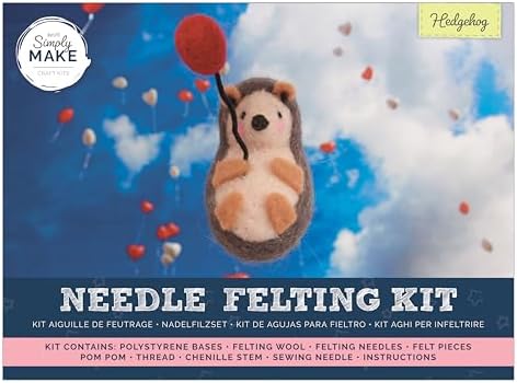 Simply Make Needle Felting Kit, Hedgehog, Needle Felting Kit with Felting Needles and Felting Wool, Ideal Needle Felting Kits for Beginners, Fun DIY Craft Kit by Simply+MAKE